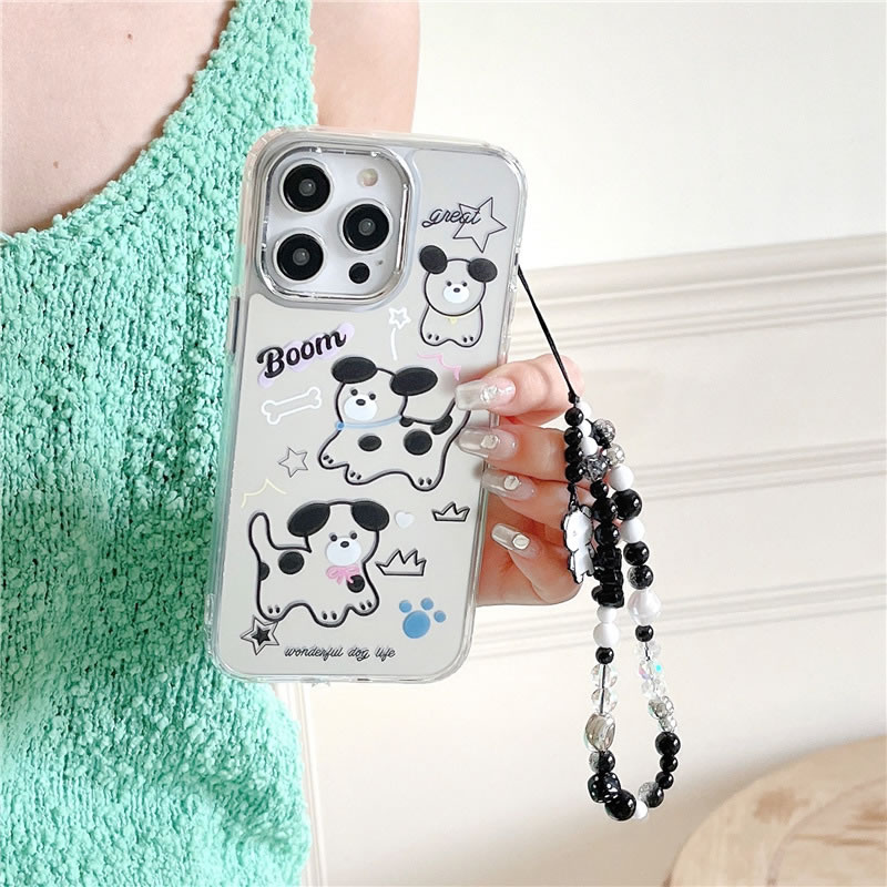 Fashion Shell+chain Polka Dot Line Puppy Print Iphone Case + Chain