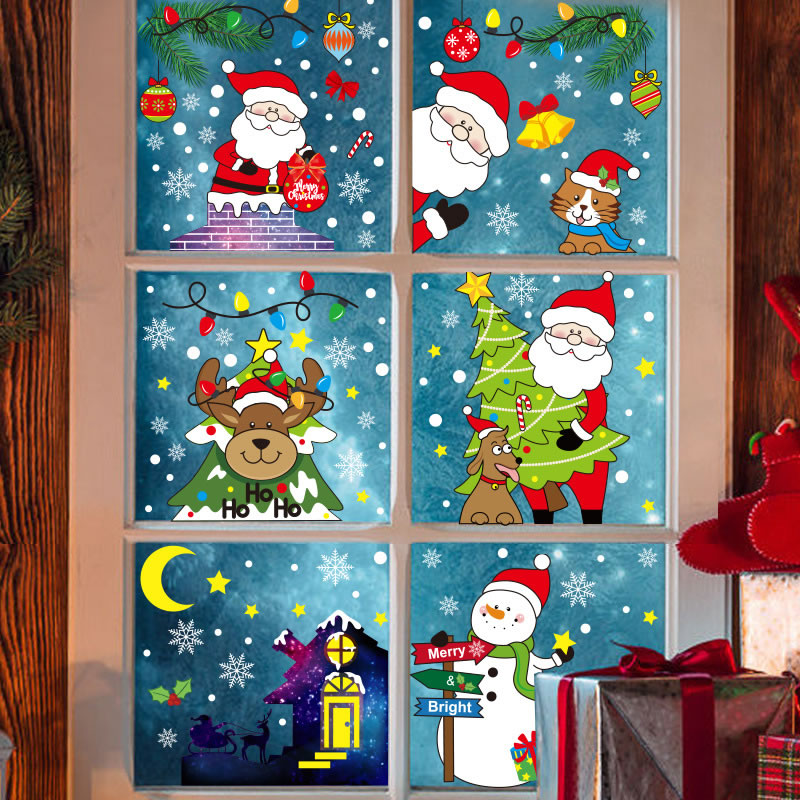 Fashion Set (6 Styles In Total) Pvc Christmas Printing Static Window Sticker