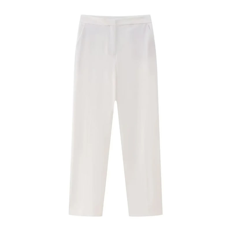 Fashion White Woven Straight-leg Trousers