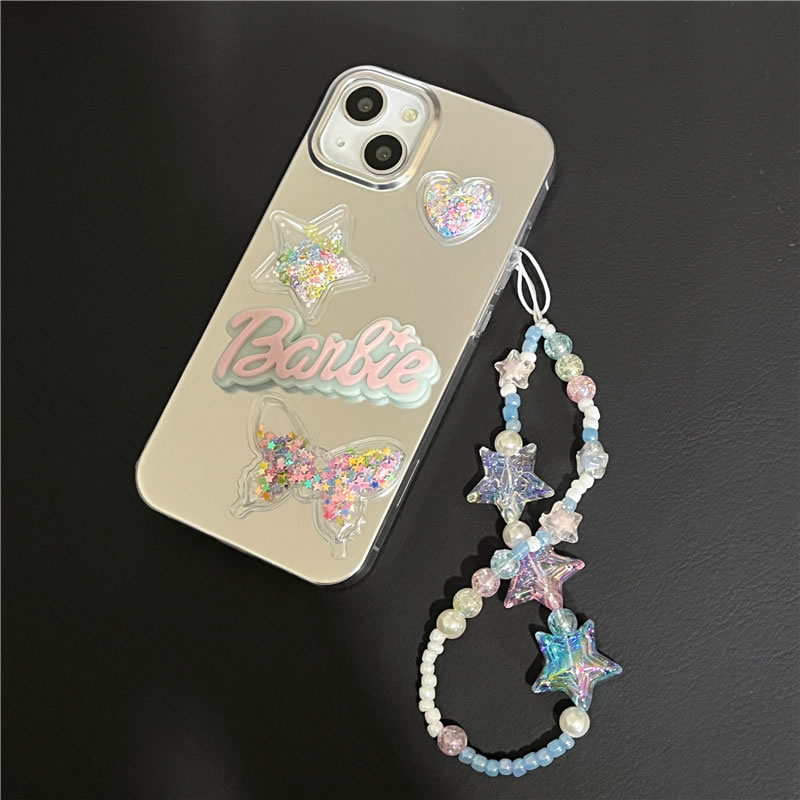 Fashion Shell+chain Stereo Sequins Stars Love Butterfly Apple Phone Case + Chain