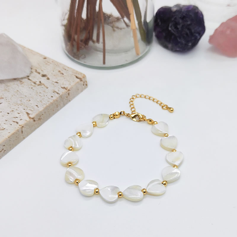 Fashion Gold Heart Shell Beaded Bracelet