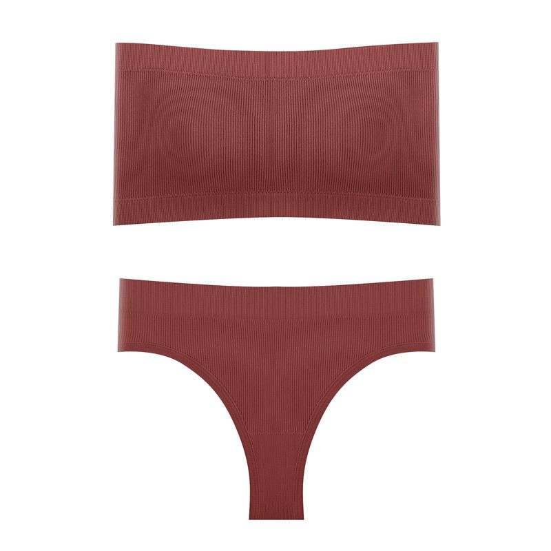 Fashion Claret One-line Knitted Bandeau Thong Set