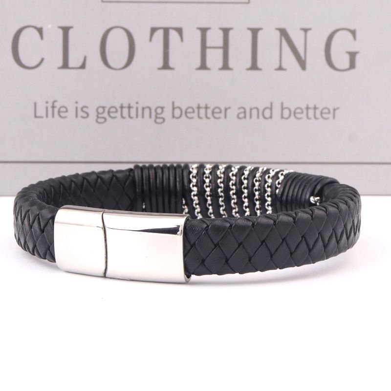 Fashion Black Braided Leather Men's Bracelet