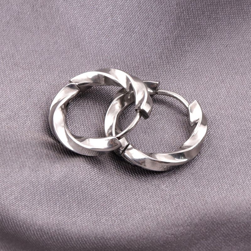 Fashion Silver Stainless Steel Twisted Round Earrings