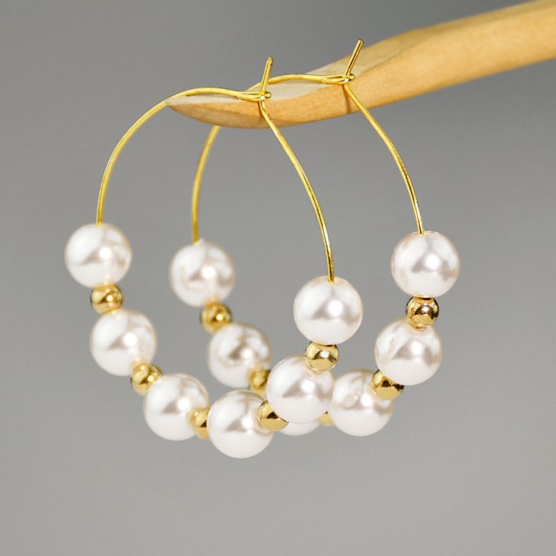 Fashion 1# Alloy Pearl Beaded Round Earrings