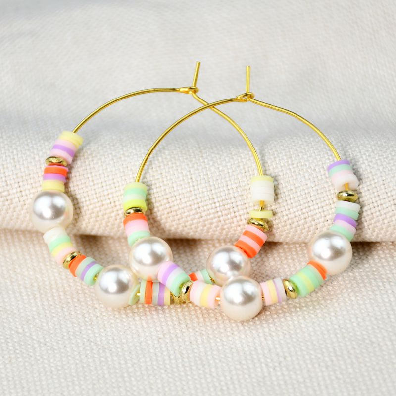 Fashion 3# Multicolored Clay Pearl Beaded Earrings
