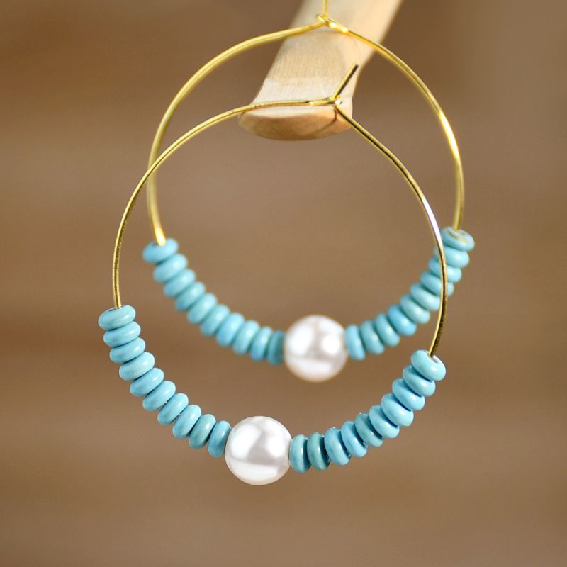 Fashion 8# Alloy Turquoise Beaded Round Earrings