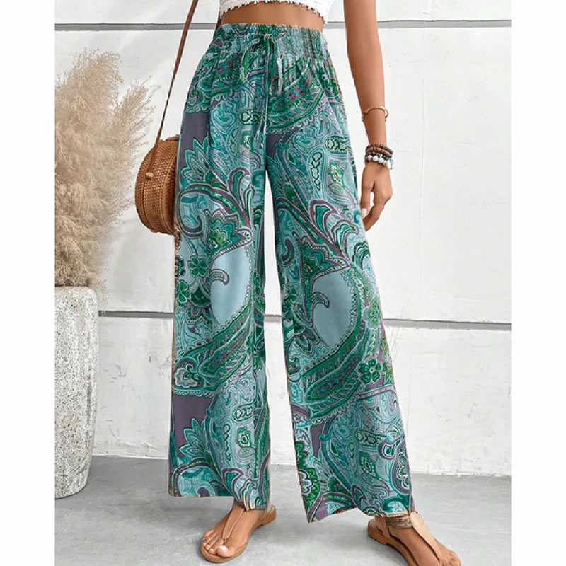Fashion Green Polyester Printed Straight-leg Trousers