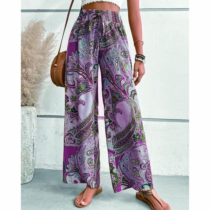 Fashion Purple Polyester Printed Straight-leg Trousers