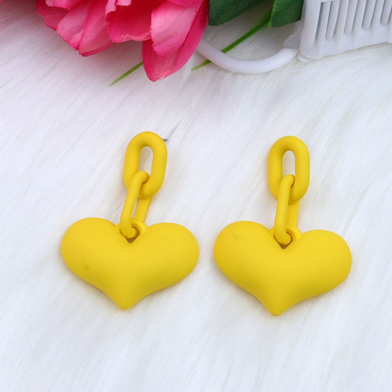 Fashion Yellow Acrylic Heart Chain Earrings