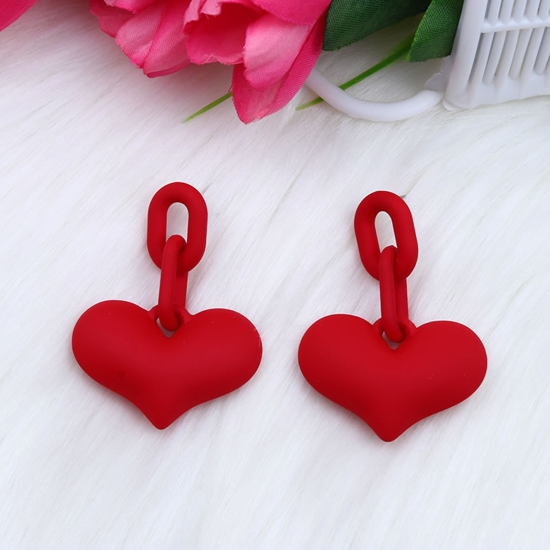 Fashion Red Acrylic Heart Chain Earrings