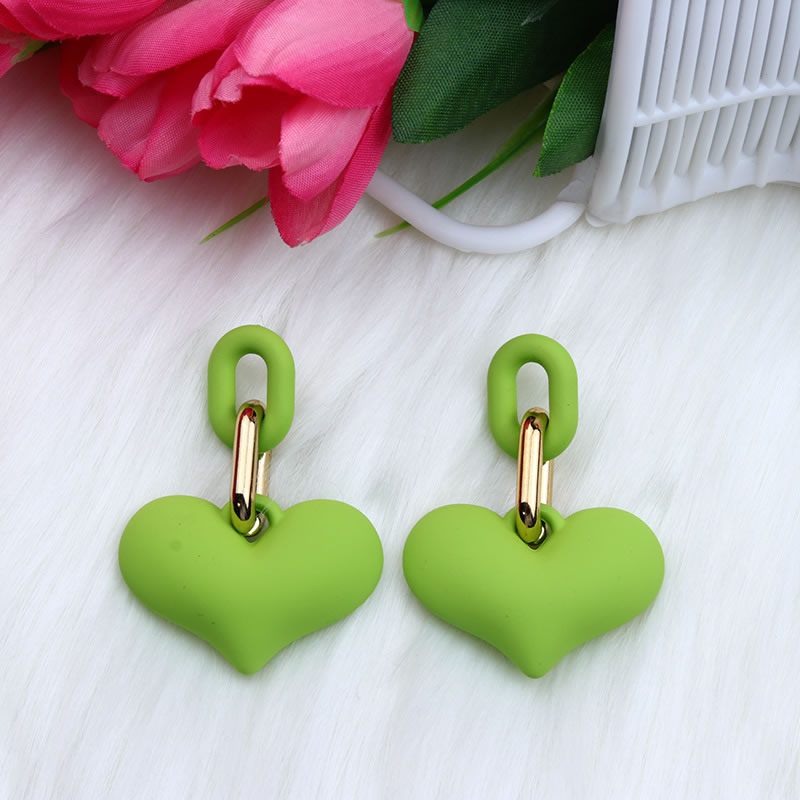 Fashion Fruit Green Acrylic Heart Snap Chain Earrings