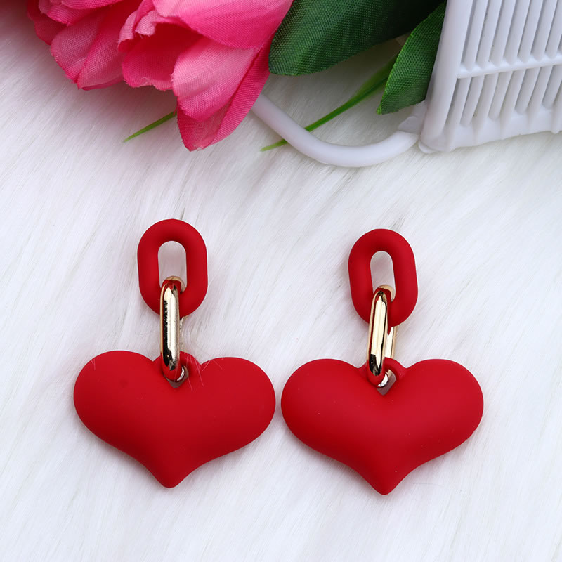 Fashion Red Acrylic Heart Snap Chain Earrings