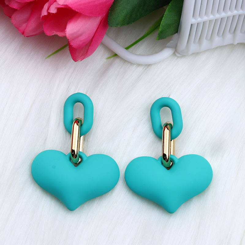 Fashion Lake Blue Acrylic Heart Snap Chain Earrings