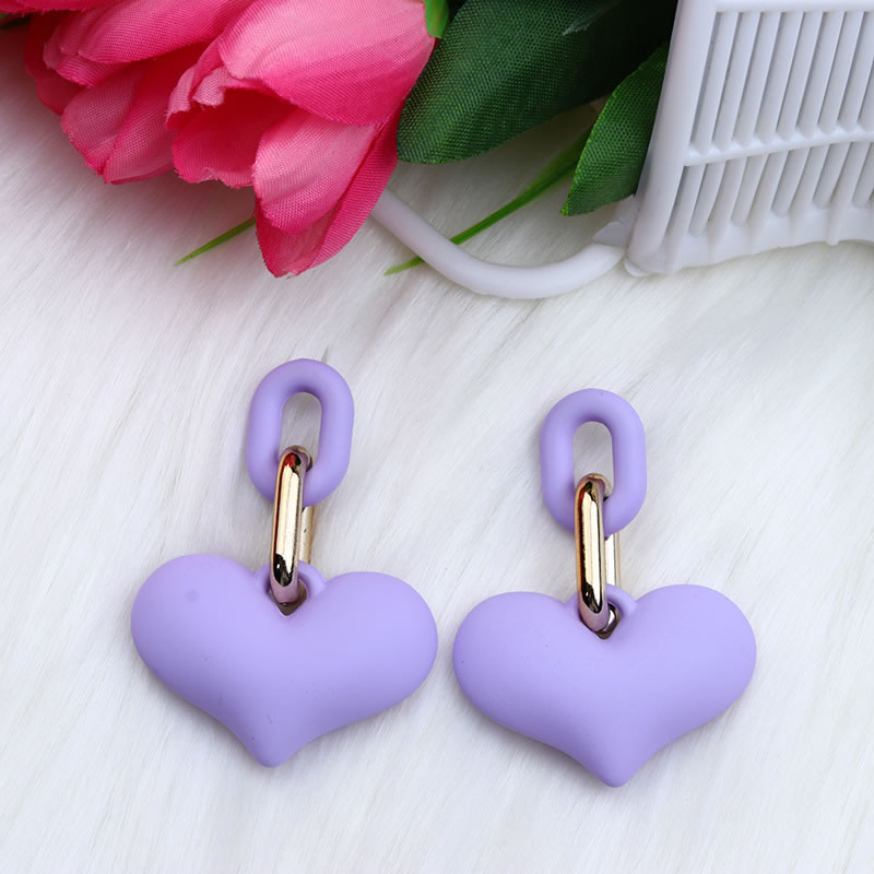 Fashion Light Purple Acrylic Heart Snap Chain Earrings