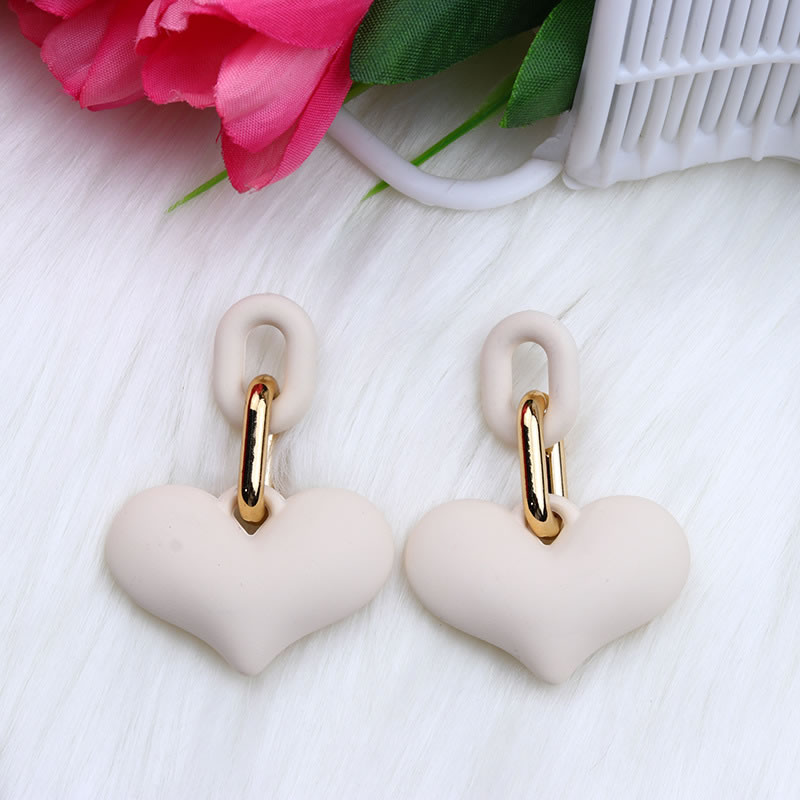 Fashion Beige Acrylic Heart Snap Chain Earrings
