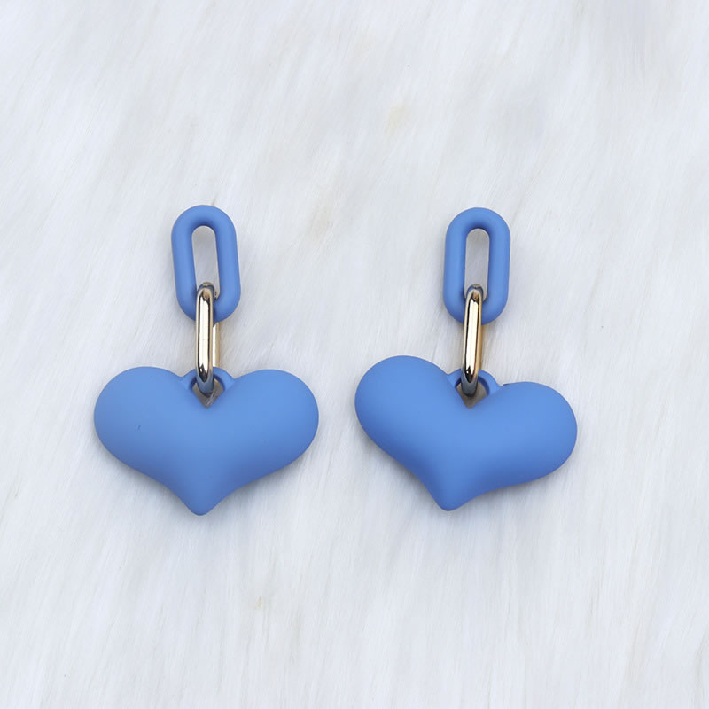 Fashion Light Blue Acrylic Heart Snap Chain Earrings