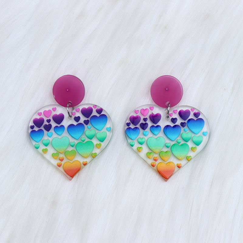 Fashion Rainbow Heart Acrylic Heart Earrings