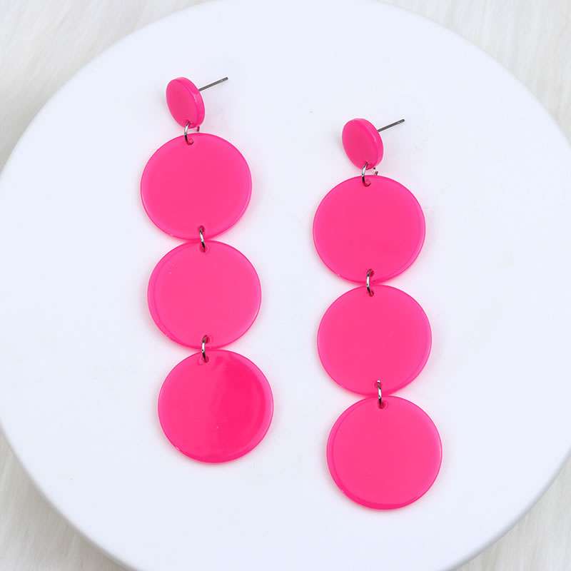 Fashion Rose Red Acrylic Stitching Disc Earrings