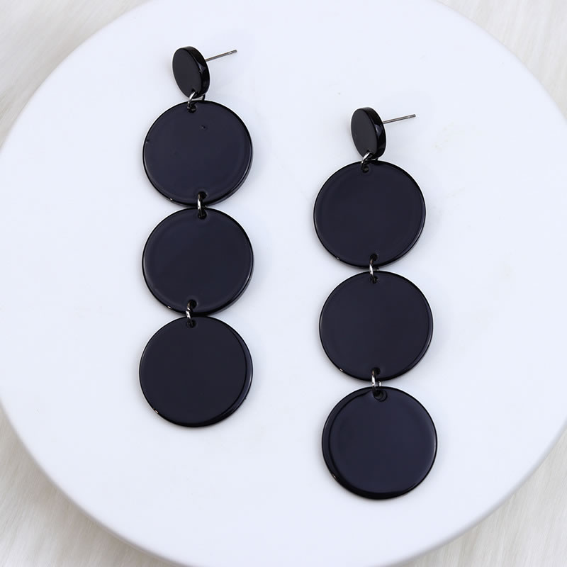 Fashion Black Acrylic Stitching Disc Earrings
