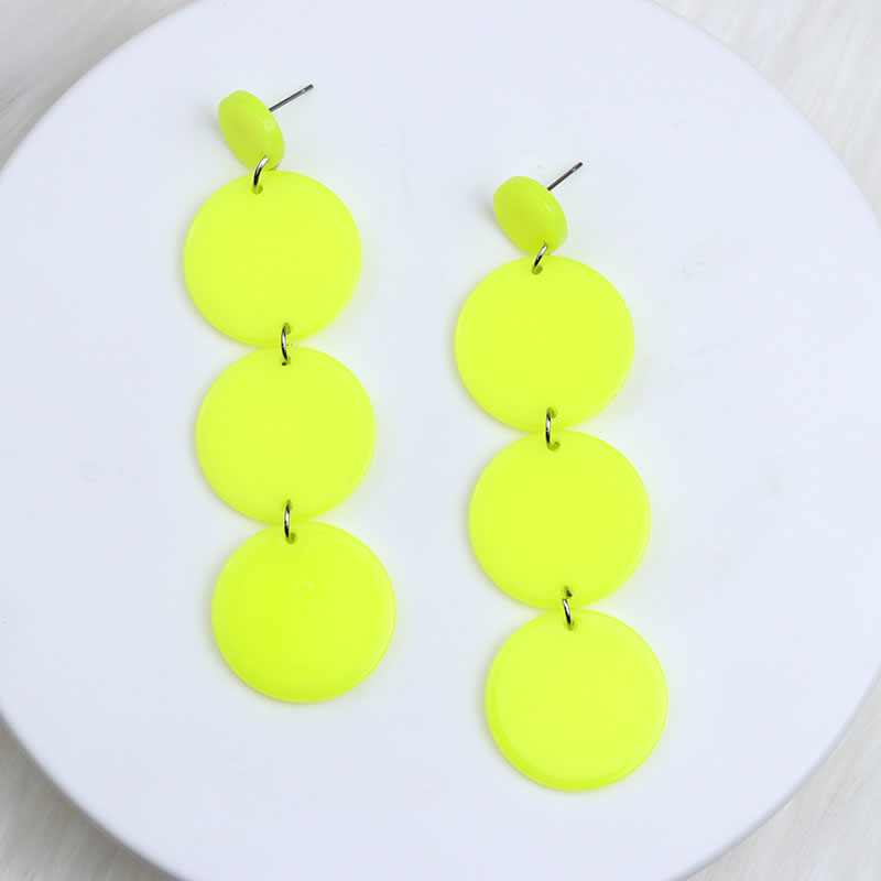 Fashion Fluorescent Yellow Acrylic Stitching Disc Earrings