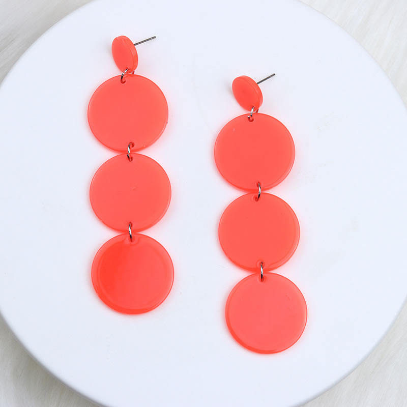 Fashion Fluorescent Orange Acrylic Stitching Disc Earrings