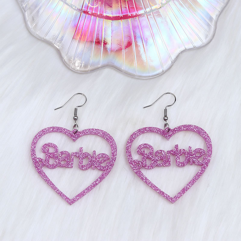 Fashion Shiny Purple Acrylic Glitter Heart Hollow Barbie Earrings