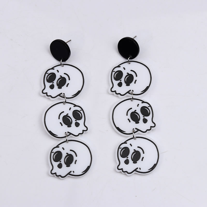 Fashion Triple Skull Acrylic Skull Earrings