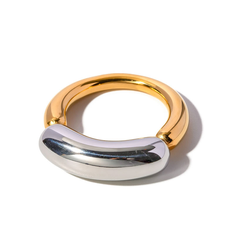 Fashion Gold And Silver Gold-plated Titanium And Steel Double Cabochon Ring