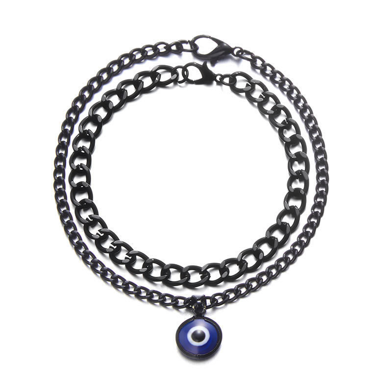 Fashion Black - Bracelet Alloy Geometric Chain Eye Double Layer Bracelet