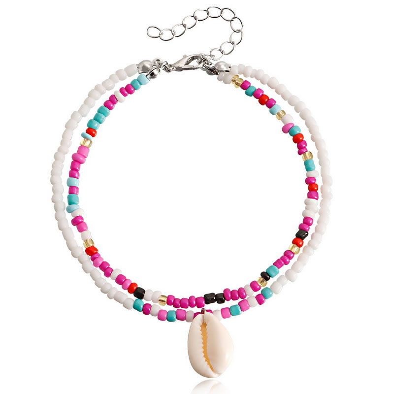 Fashion Pink Beaded Shell Anklet