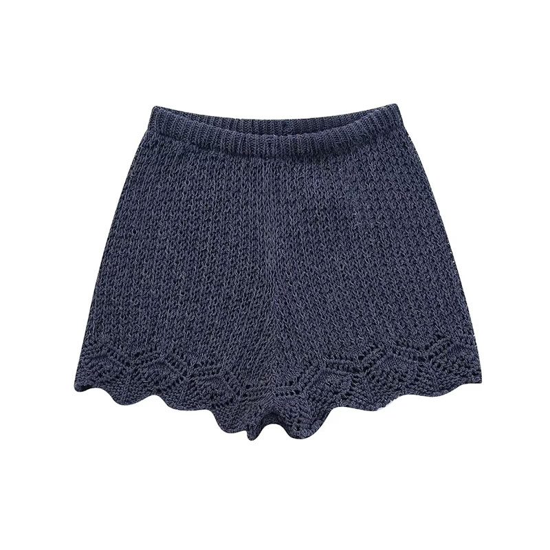 Fashion Royal Blue Open-knit Lace Shorts