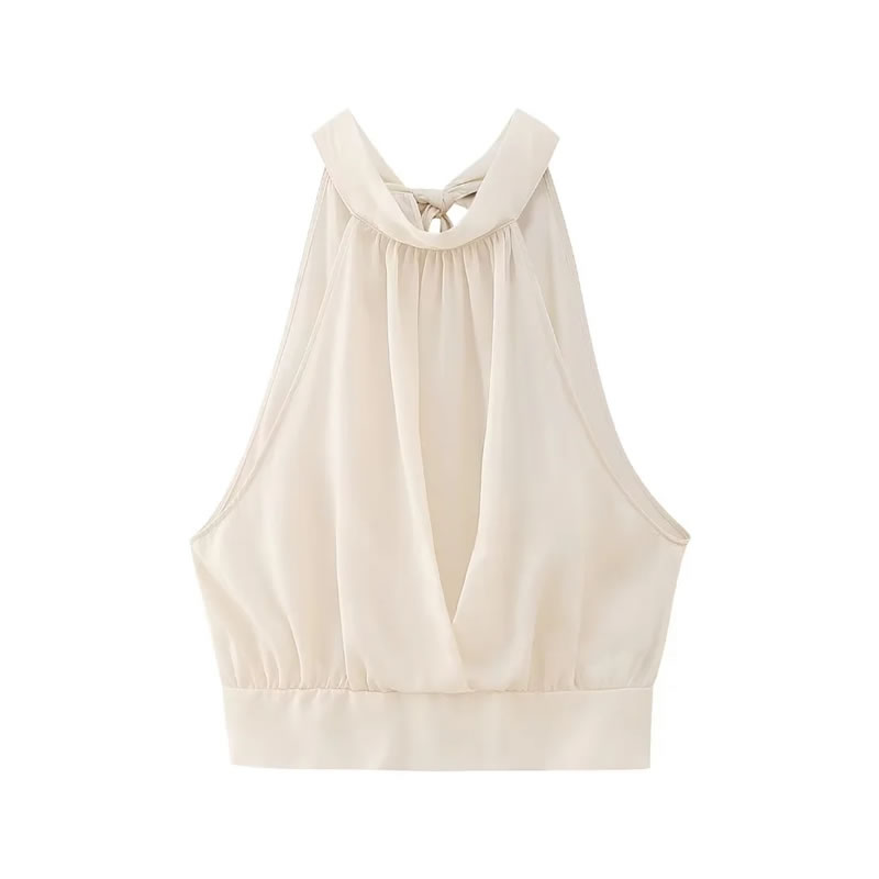 Fashion Beige Woven Pleated Top