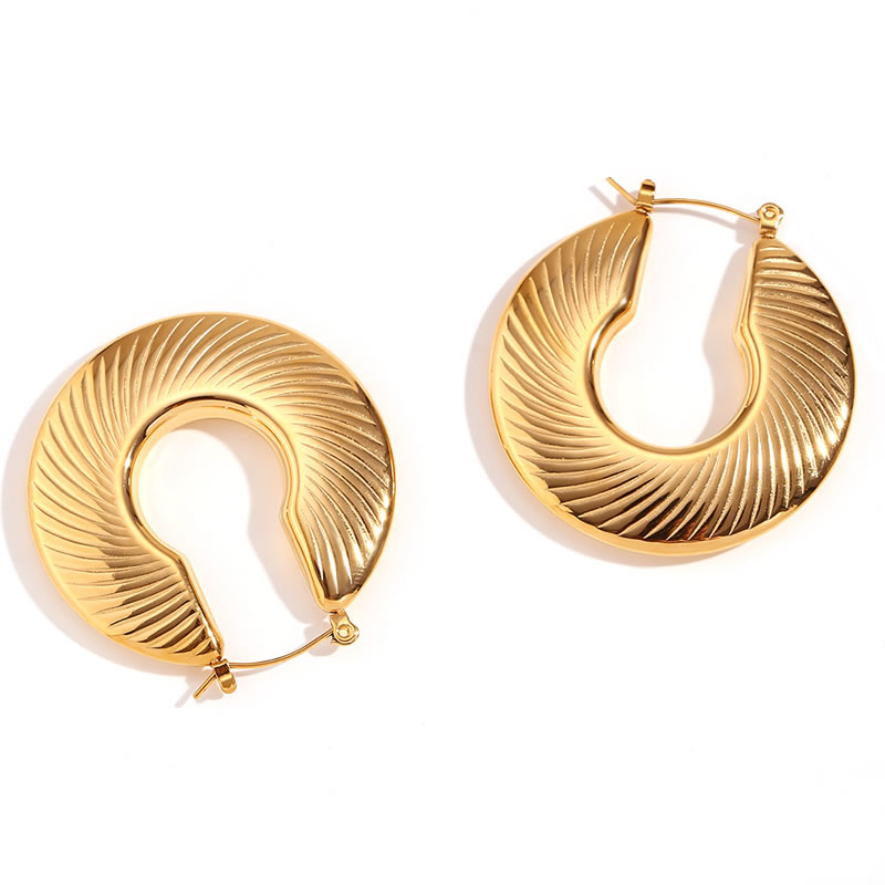 Fashion Gold Gold-plated Stainless Steel Ice Pattern Round Earrings