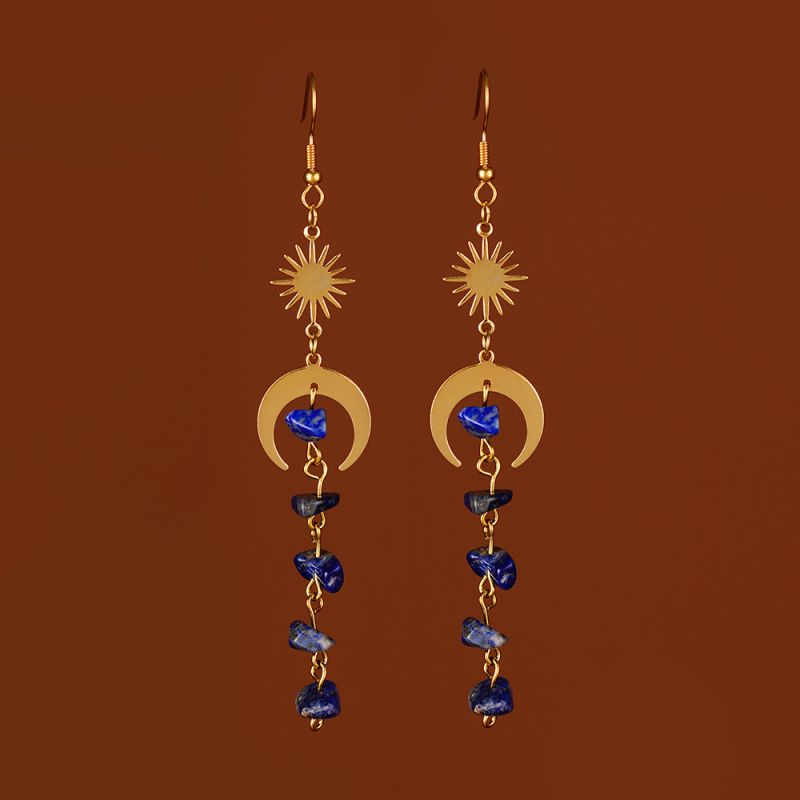 Fashion Lapis Lazuli Alloy Sun Moon Gravel Earrings