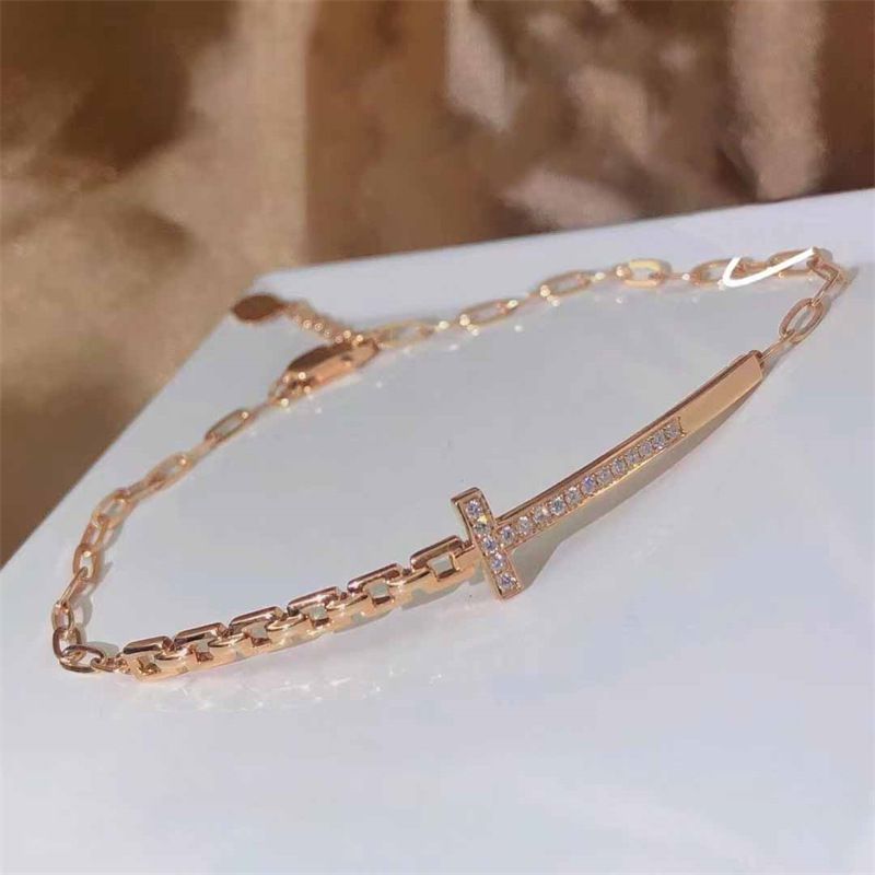 Fashion Rose Gold Bracelet Geometric Diamond T-link Bracelet