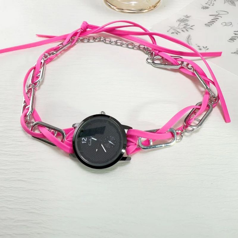Fashion Pink Alloy Geometric Watch Necklace