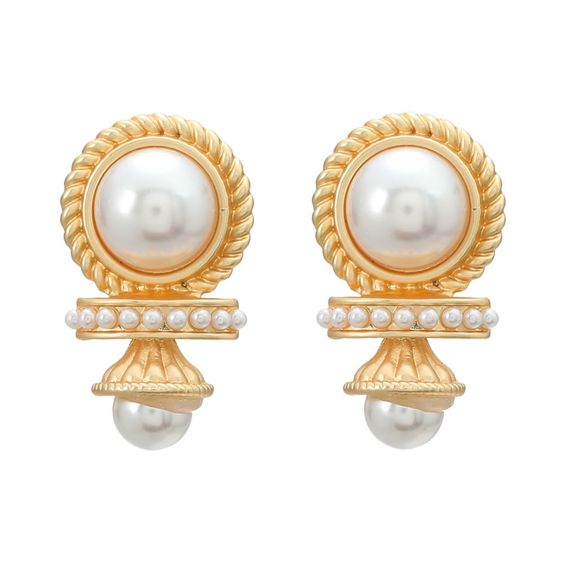 Fashion White Alloy Resin Pearl Round Stud Earrings
