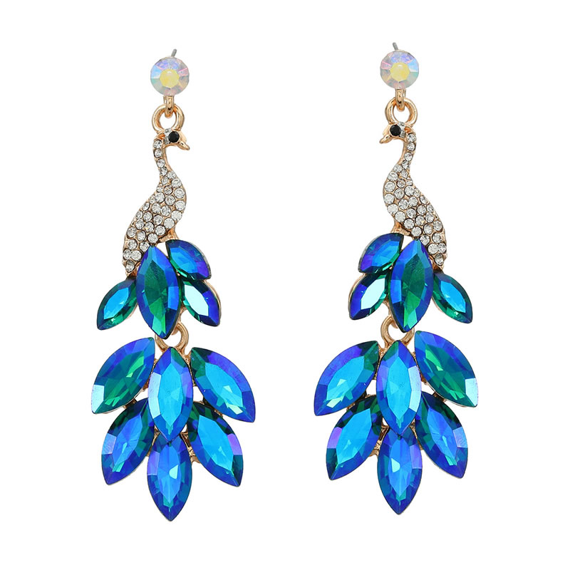 Fashion Blue Alloy Diamond Peacock Earrings