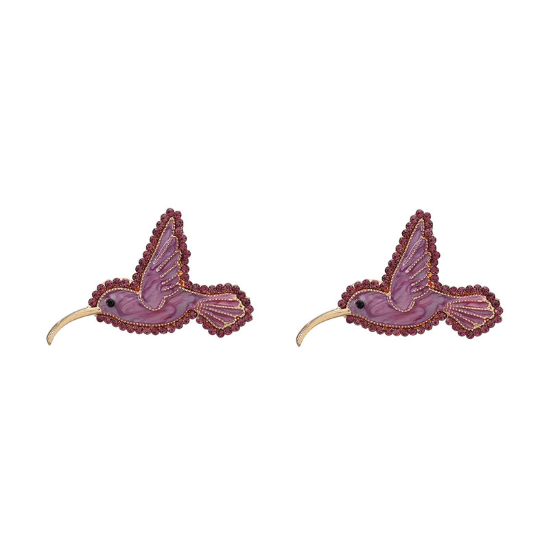 Fashion Purple Alloy Dripping Hummingbird Stud Earrings