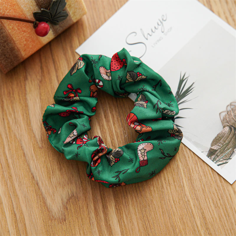 Fashion Green Gift Stick Fabric Print Pleated Scrunchie