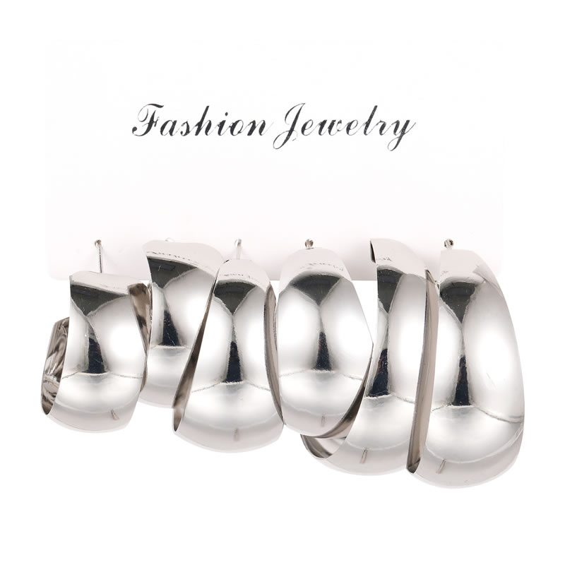 Fashion 8# Metal Geometric C-shaped Earring Set