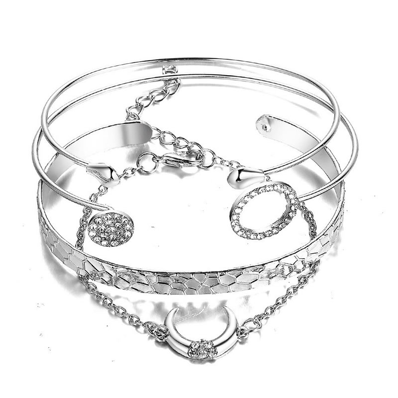 Fashion 13# Alloy Geometric Diamond Moon Bracelet Set