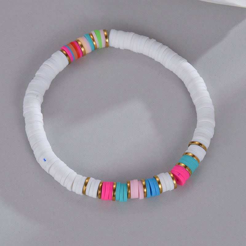 Fashion White Multicolored Clay Panel Beaded Bracelet