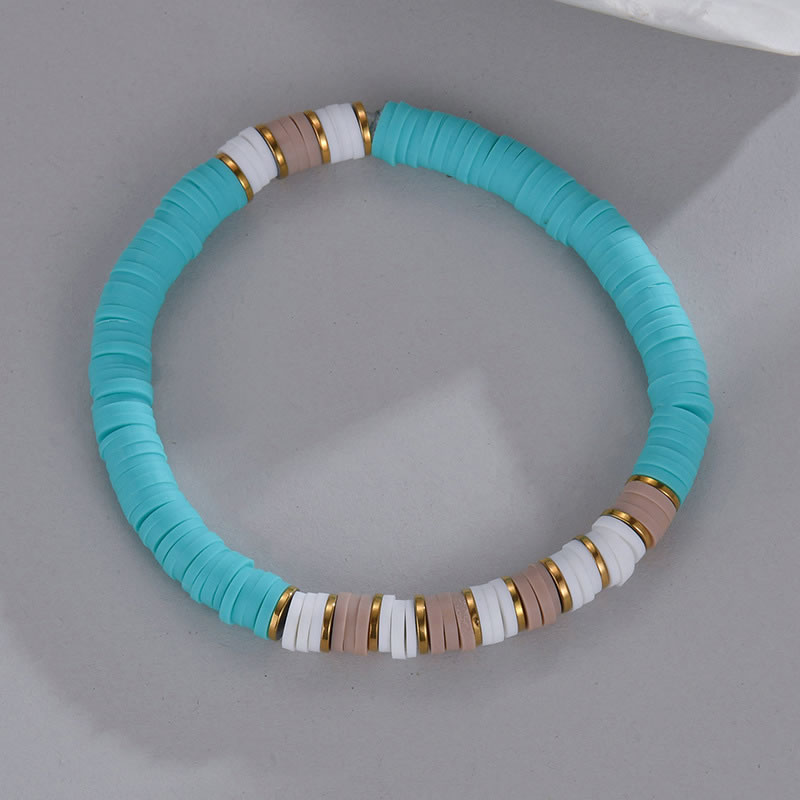 Fashion Lake Blue Multicolored Clay Panel Beaded Bracelet
