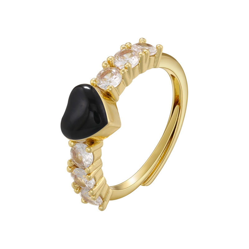 Fashion Black Alloy Inlaid Zirconium Oil Drop Heart Ring