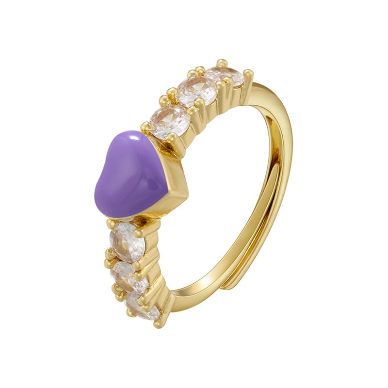 Fashion Purple Alloy Inlaid Zirconium Oil Drop Heart Ring