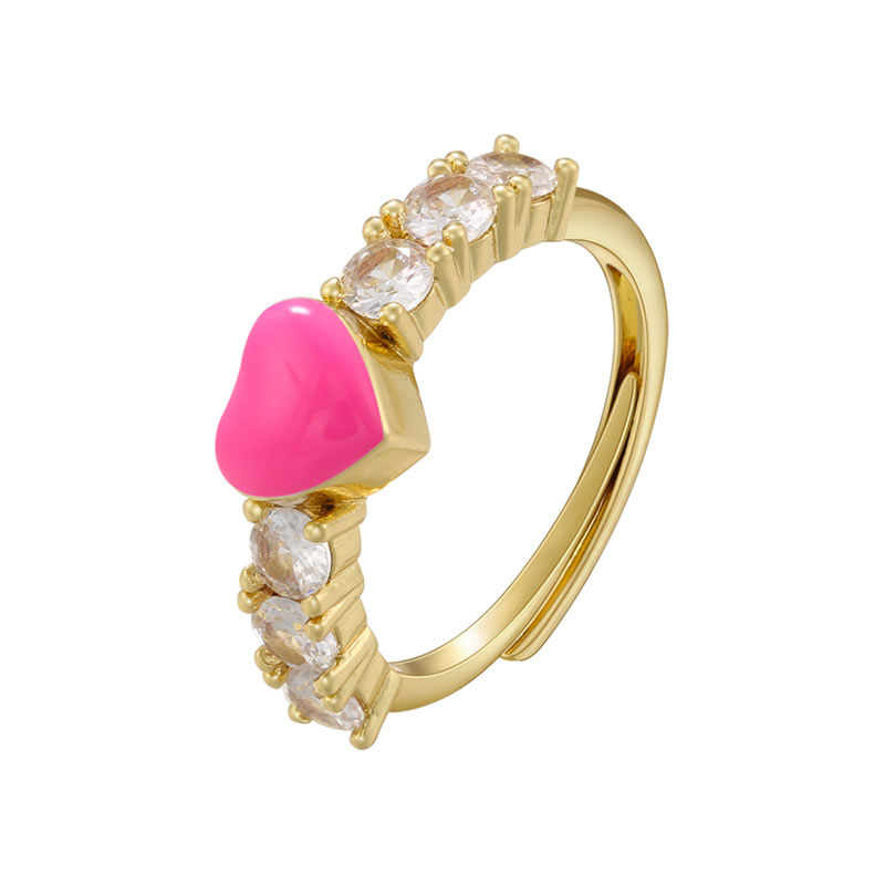 Fashion Rose Red Alloy Inlaid Zirconium Oil Drop Heart Ring