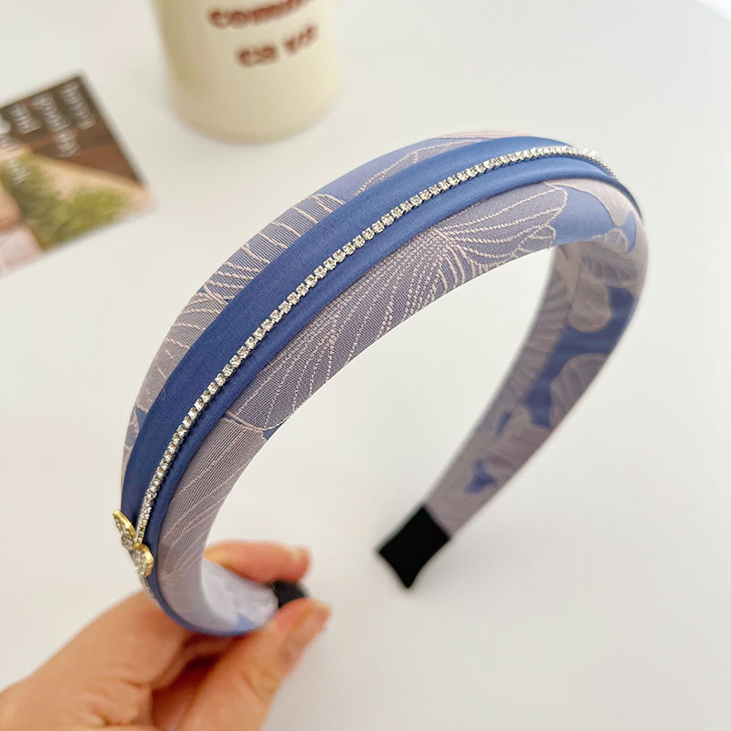Fashion Blue Diamond Foam Headband Fabric Diamond-encrusted Chain-print Wide-brimmed Headband