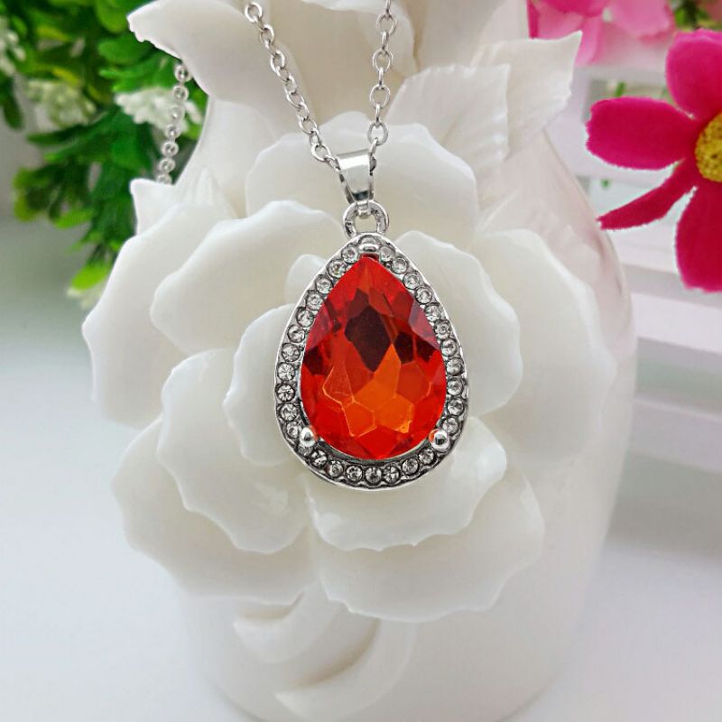 Fashion 025 Necklace Water Lotus Red Alloy Crystal Drop Necklace